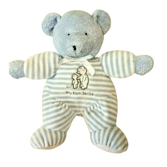 Carters My First Smile Chubby Blue Teddy BEAR Plush Toy Rattle Just One Year - Picture 1 of 4